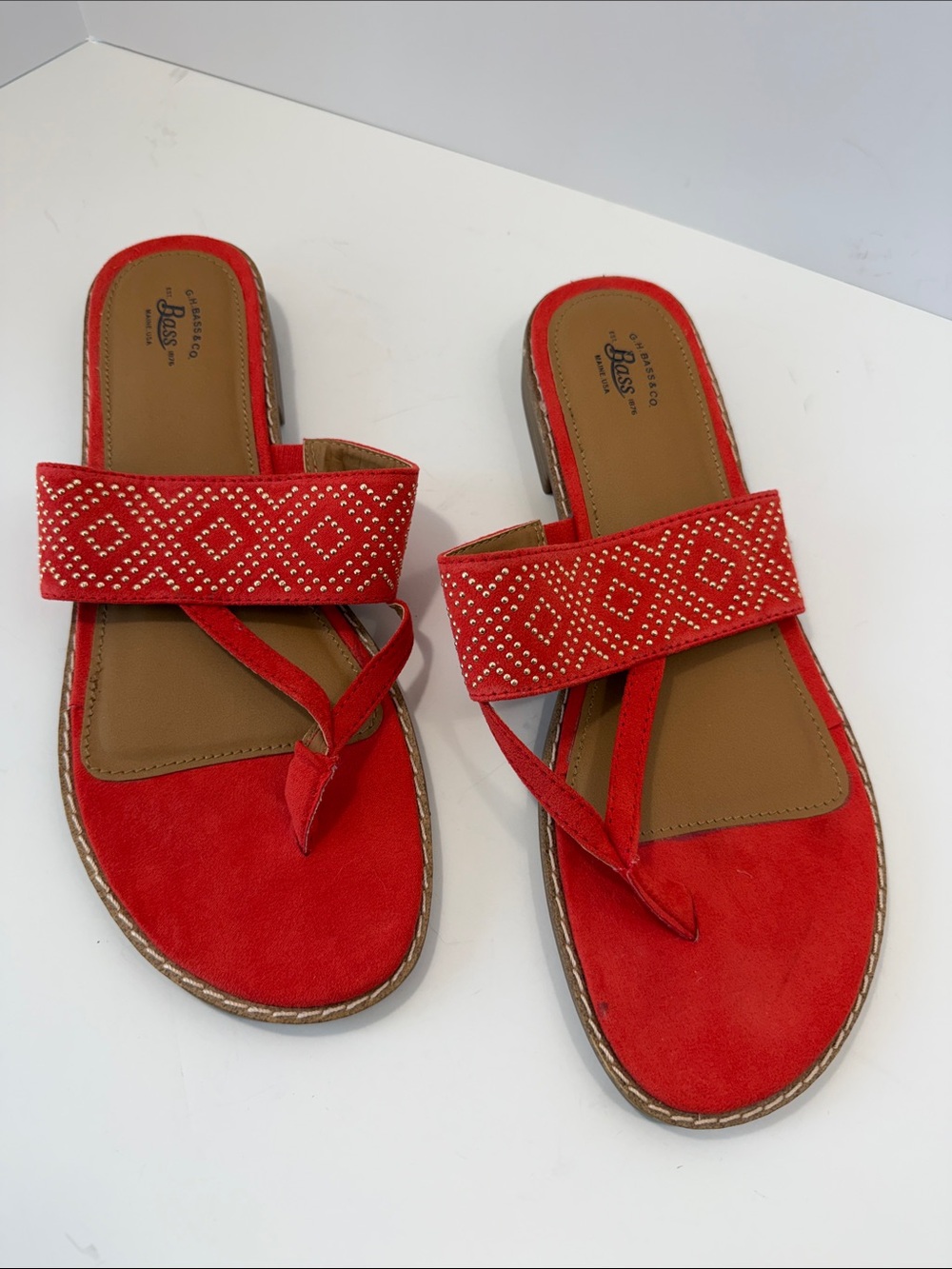 Bass - Tanya Red Gold Slide Thong Sandals for Women